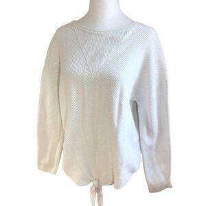 Lucky Women's White Cable Knit Sweater Ribbed Cotton LS Tie-Front, sz Large